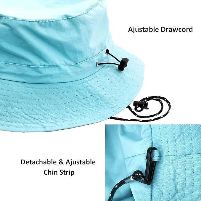 woogwin Waterproof Bucket Rain Hat with Chin Strap Quick Dry Packable Boonie Sun Hat Safari Hat UV Protection