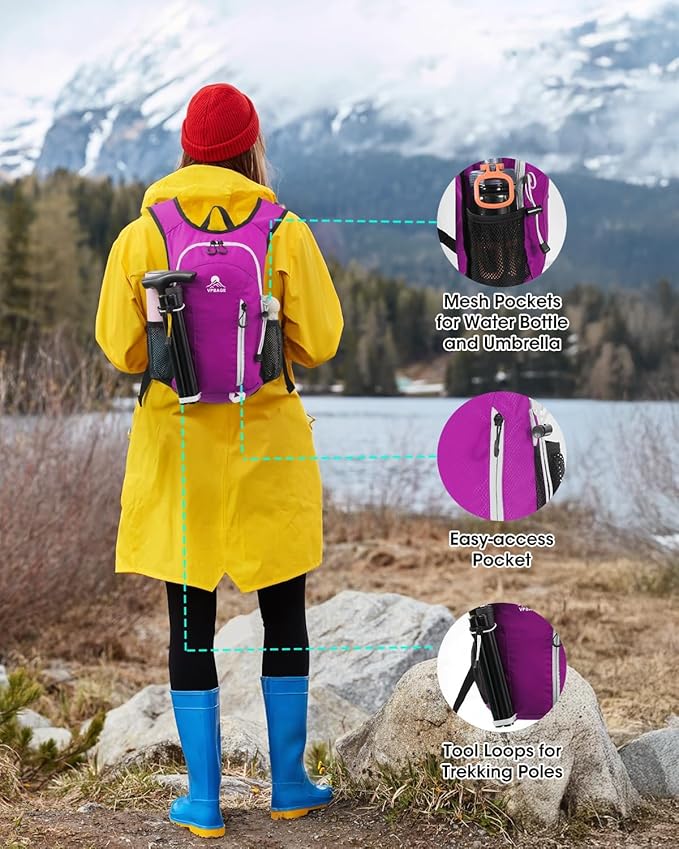 Small Hiking Backpack with Front Phone Holder, Packable Back pack with Chest and Waist Strap, Lightweight Daypack for Women Men