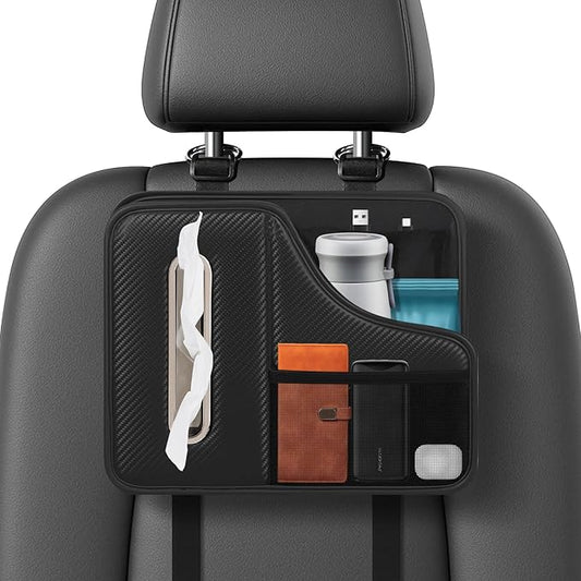 Car Tissue Holder,Back Seat Organizer with Cup Holder,Multifunctional Car Headrest Seat Back Storage,Snack Organizers for Kids,Large Tissue Box Cover Fit for 100-130 Regular Size Tissues