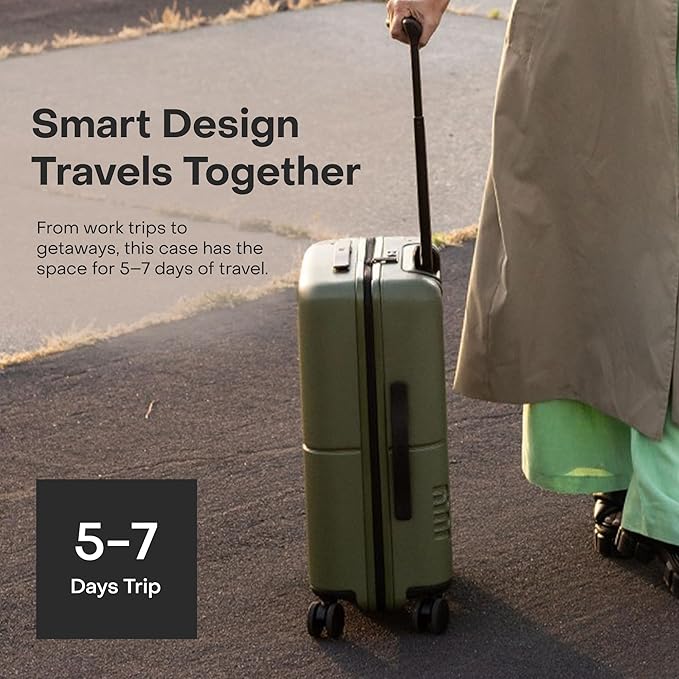 Carry On Essential - 20" Airline Approved Carry On Luggage with Wheels, Travel Suitcase for Men & Women - Premium Rolling Suitcase, TSA Lock, Polycarbonate Shell, Spinner Wheels - Moss