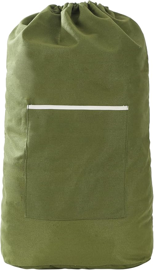 Canvas Laundry bag, Washable Laundry backpack, Adjustable Straps, Large Front Pocket, Drawstring Closure (ARMY GREEN, X-Large)