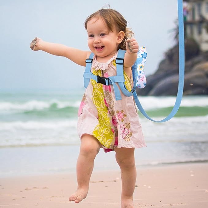 Accmor Toddler Harness Leash, Cute Butterfly Kids Leash + Anti Lost Wrist Link for Outdoor Travel, Adorable Mini Child Walking Harness Wristband Assistant Strap Belt for Baby Boys Girls (Blue)