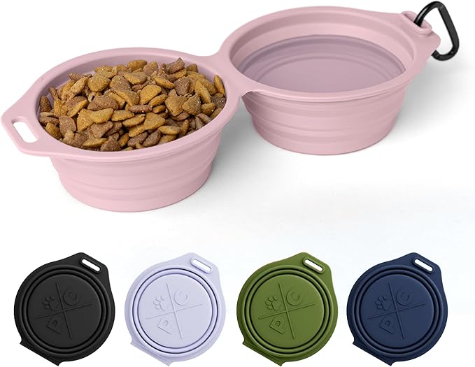 Pup Culture Dual Collapsible Dog Bowls | Silicone Travel Water Bowl for Dogs | Food Grade, No Plastic Rim, Portable Dog Bowl for Food and Water - Easy to Clean | BPA Free and Safe for Your Pup-Pink