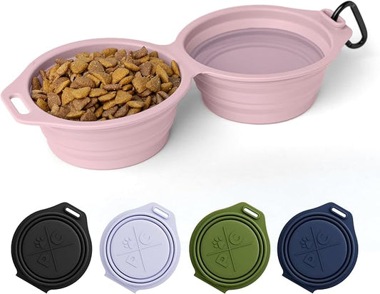 Pup Culture Dual Collapsible Dog Bowls | Silicone Travel Water Bowl for Dogs | Food Grade, No Plastic Rim, Portable Dog Bowl for Food and Water - Easy to Clean | BPA Free and Safe for Your Pup-Pink