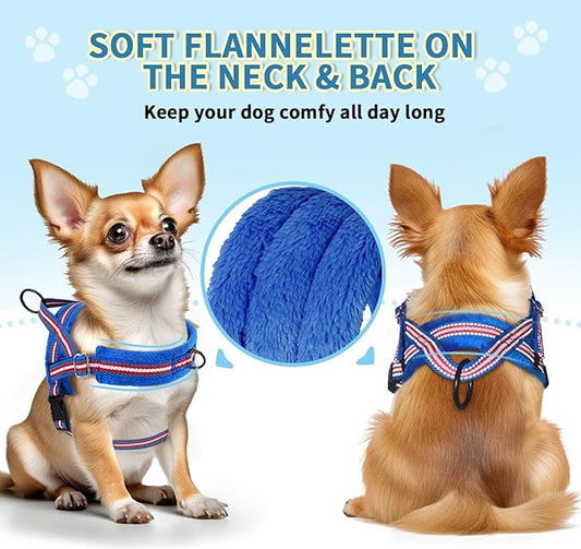 SlowTon No Pull Small Dog Harness and Leash Set, Puppy Soft Vest Harness Neck & Chest Adjustable, Reflective Lightweight Harness & Anti-Twist Pet Lead Combo for Small Medium Dogs (DB-Front Clip, XS)