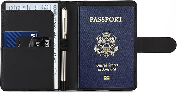 Melsbrinna Premium Leather Passport Holder Covers Case, Waterproof Rfid Blocking Travel Wallet Passport Holder with Pen Holder, Cute Passport Book for Women/Men
