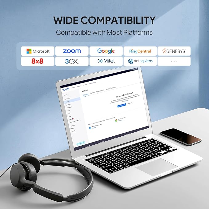 Yealink UH42 USB-C/A Headset with Noise Cancelling Mic, Wired Headphones for PC Computer Laptop, Compatible with Zoom Teams, Comfort Ear Cushions, Stereo Sound, in line Controls