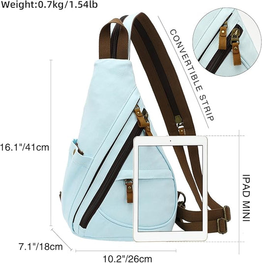 KL928 Canvas Sling Bag - Small Crossbody Backpack Shoulder Casual Daypack Rucksack for Men Women(Large Version)