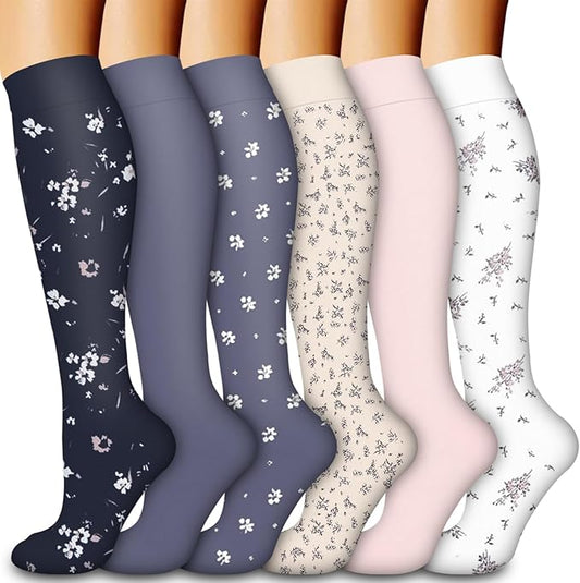 BLUEENJOY Copper Compression Socks for Women & Men (6 pairs) - Best Support for Nurses, Running, Hiking, Recovery