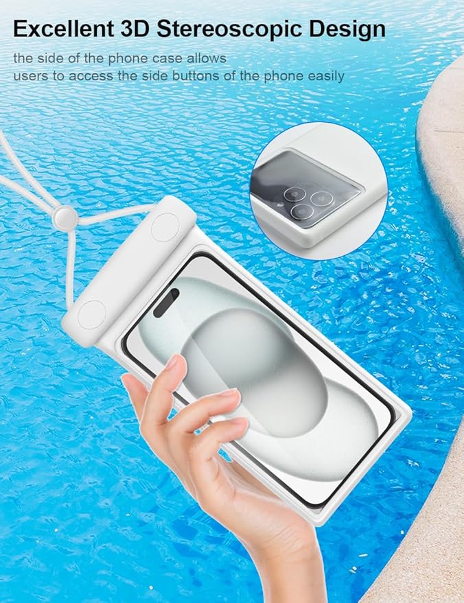 wellhouse Waterproof Phone Pouch, Waterproof Phone Case for iPhone 16 15 14 13 12 Pro Max XS Samsung, IPX8 3D Cellphone Dry Bag Beach Essentials (2 Pack - Duke Green & White7.0, 7 inch)