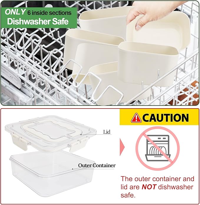 SMALL Divided Serving Tray with Lid and Handle, Portable Snack Box Container, 6 Compartments Veggie Fruit Snackle Tray,Charcuterie Box Container for Party, Travel, Entertaining,Picnic, SMALL SIZE