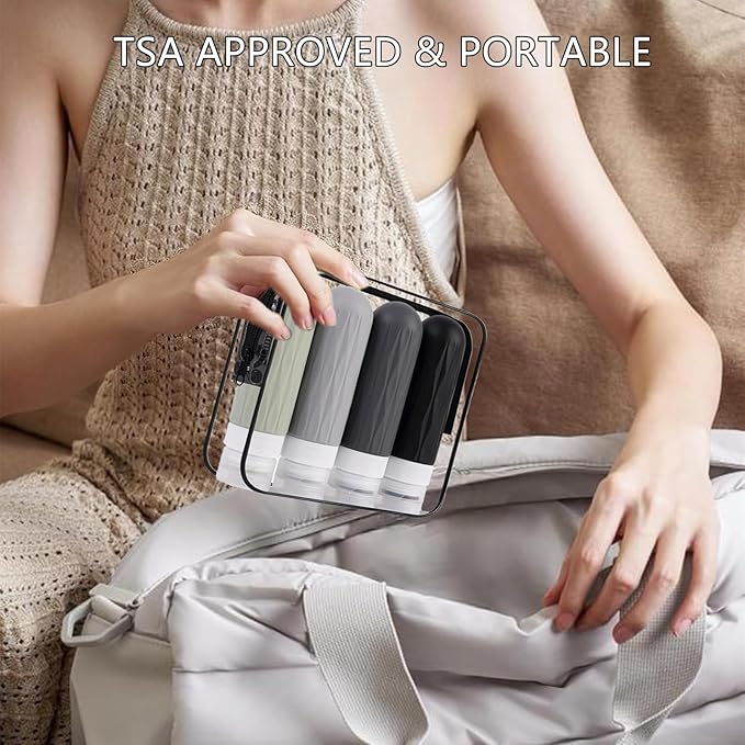 IYYI Travel Bottles for Toiletries, TSA Approved Travel Size Containers, Silicone Toiletries Bottles, Leakproof, Refillable Containers Kits for Shampoo and Conditioner (Gray, 90, Milliliters)