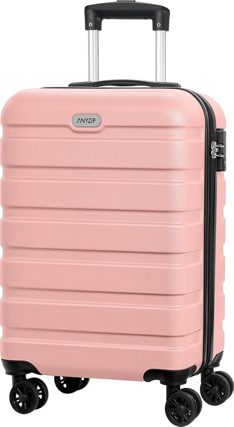AnyZip Luggage PC ABS Hardside Lightweight Suitcase with 4 Universal Wheels TSA Lock Carry-On 20 Inch Pink