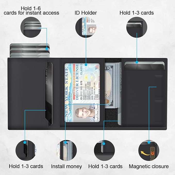 GAOCHALE Wallet for Men Pop up Card Holder, Smart, Slim, Minimalist Design for Front Pocket, Premium RFID Blocking, 10-14 Card Capacity | ID Window | Cash Slot(Black)