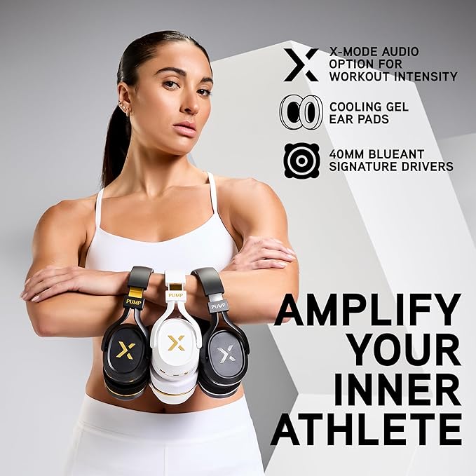 BlueAnt Pump X Wireless Over-Ear Headphones, Bluetooth, Powerful Bass, Active Noise Cancelling & Transparency Mode, Interchangeable Ear Cups, All-Day Comfort for Gym and Training, White/Gold