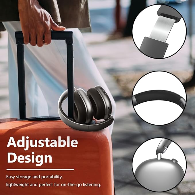 Wentronic Y01 Wireless Noise Canceling Headphones Bluetooth 5.3 Over Ear Headphones with Microphone, Hi-Res Audio, 48H Playtime, Foldable Comfortable Earpads,Compatible with iOS,Android,PC, Space Grey