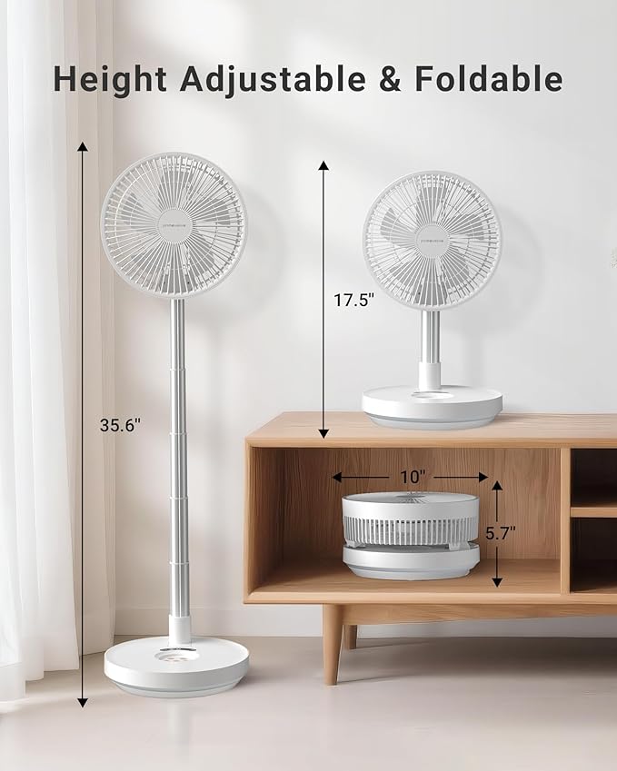 Primevolve Portable Rechargeable Oscillating Fan, Battery Operated Fan Adjustable Height, USB Home Office Outdoor Camping Travel, White 10"