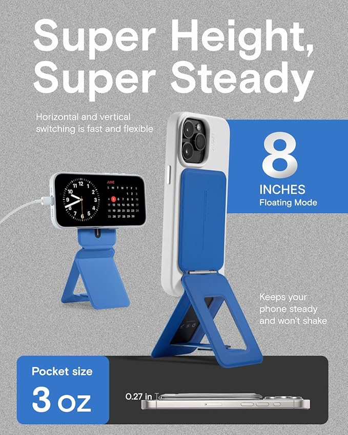 MOFT Phone Tripod Stand Selfie Stick for iPhone, Multi-Angles iPhone Stand, Lightweight & Portable Phone Holder, Strong Magnets, MOVAS Vegan Leather, Travel Essentials, Sapphire (Without Card Slot)