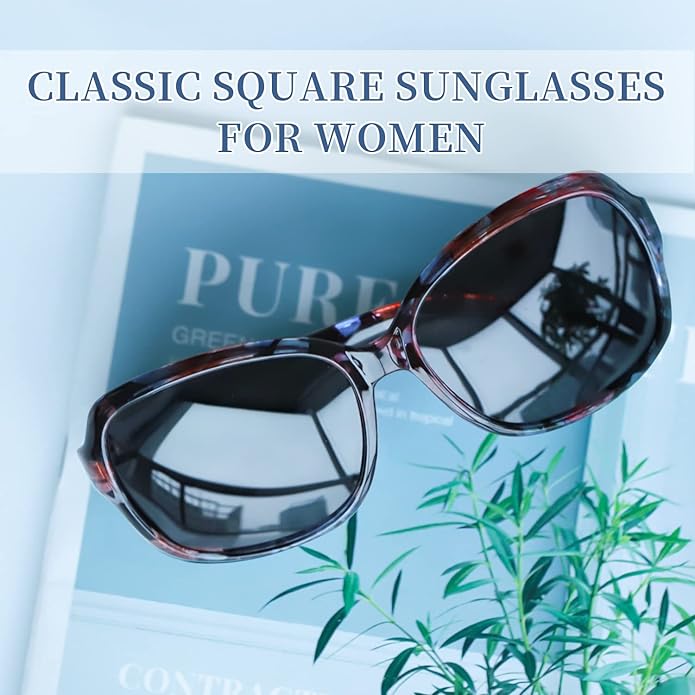 SIPHEW Polarized Sunglasses for Women | Vintage Square Sunglasses w UV400 Protection | Womens Wraparound Shade