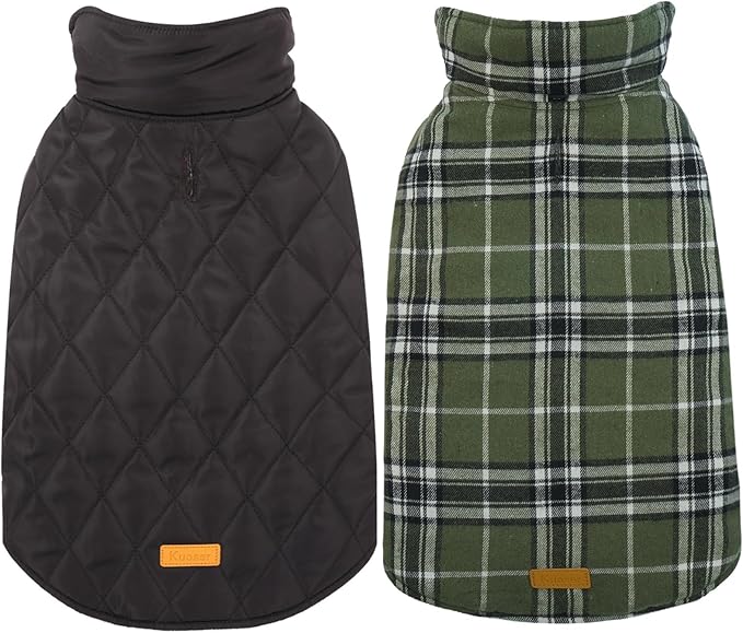 Kuoser Waterproof Dog Coat, Reversible Dog Jacket for Large Dogs, Adjustable Durable Doggie Winter Coat for Groowing Puppies Warm Puppy Cold Weather Apparel, Green L