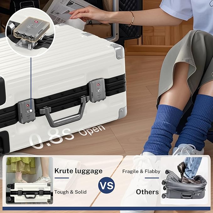 Krute Luggage 24 Inch Aluminum Frame Zipperless Suitcase with Spinner Wheels Checked Luggage PC+ABS Lightweight Hardshell