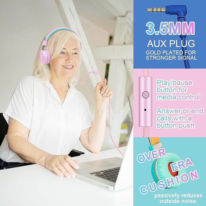 CN-Outlet 10 Pack Classroom Headphones Bulk for K-12 School Kids, Class Set Headphones for Students Teens Library Computer Testing Centers (Mixed Color with Microphone)
