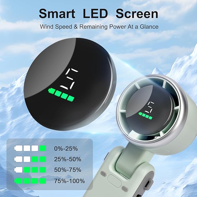 Portable Handheld Turbo Fan, 3600mAh Battery Operated Fan with LED Display, Mini Portable Fans, 180°Adjustable, 5 Speeds, Handheld/Neck/Desk 3 in 1 Personal Hand Fans for Indoor Outdoor