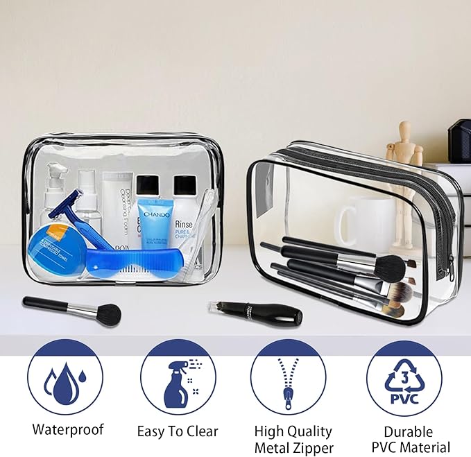 16 Pieces Clear Makeup Bags Bulk, TSA Approved Toiletry Bag for Travel, PVC Waterproof Travel Small Pouches Clear Pouch with Zipper for Men and Women Carry-on Travel Essentials Cosmetic Bags (Black)
