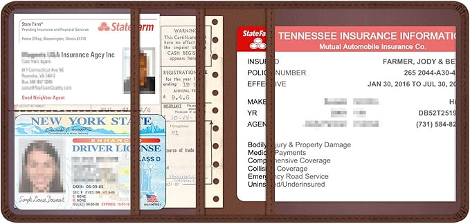 Car Insurance and Registration Holder, 5.5 x 5 Inch PU Leather Vehicle Glove Box Organizer Wallet Case for Insurance Card, Driver License, Paperwork - Brown