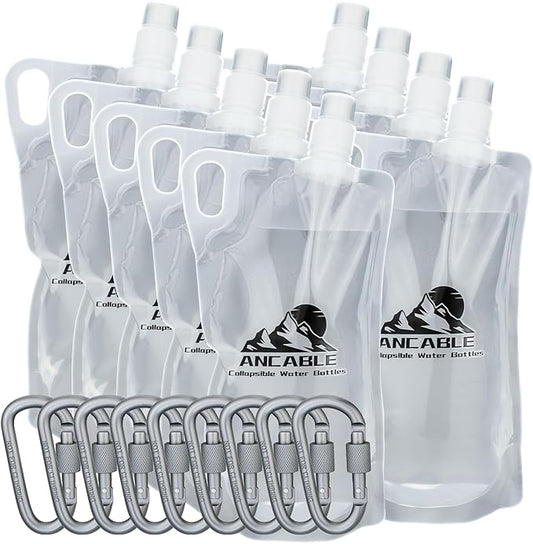 33oz Collapsible Water Bottles, 9-Pack Reusable Travel Foldable Water Bottles for Hiking Camping Running Bike, BPA-Free Water Bottle