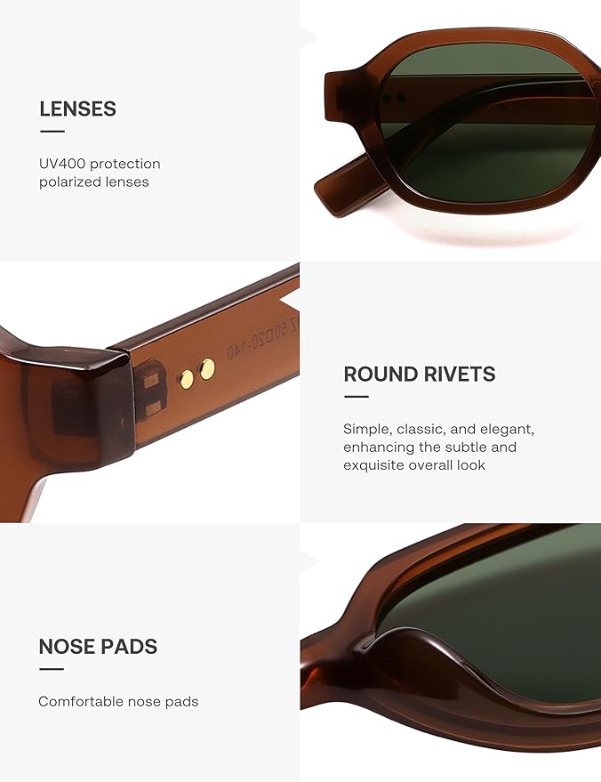 SOJOS Retro Polarized Hexagon Sunglasses for Women Men, UV400 Trendy Rectangle 70s 80s 90s Shades SJ2389
