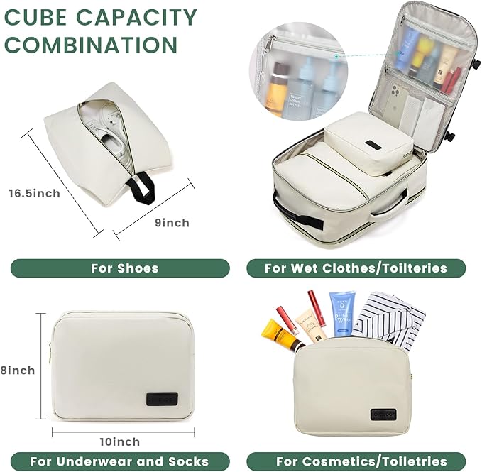 LOVEVOOK 40L Large Travel Backpack for Women Men, 17 Inch Carry on Backpack for Traveling on Airplane, Personal Item Travel Bag Airline Approved, Business Causal Weekender Backpack, Beige-Black