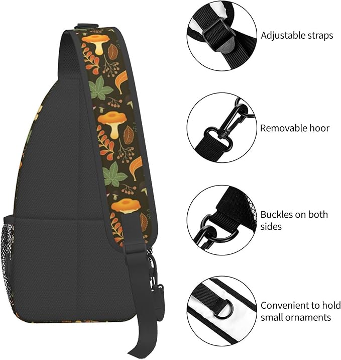 Botanical Mushroom Sling Backpack Crossbody Bag Casual Chest Bags Travel Hiking Daypack Shoulder Bag for Women Men