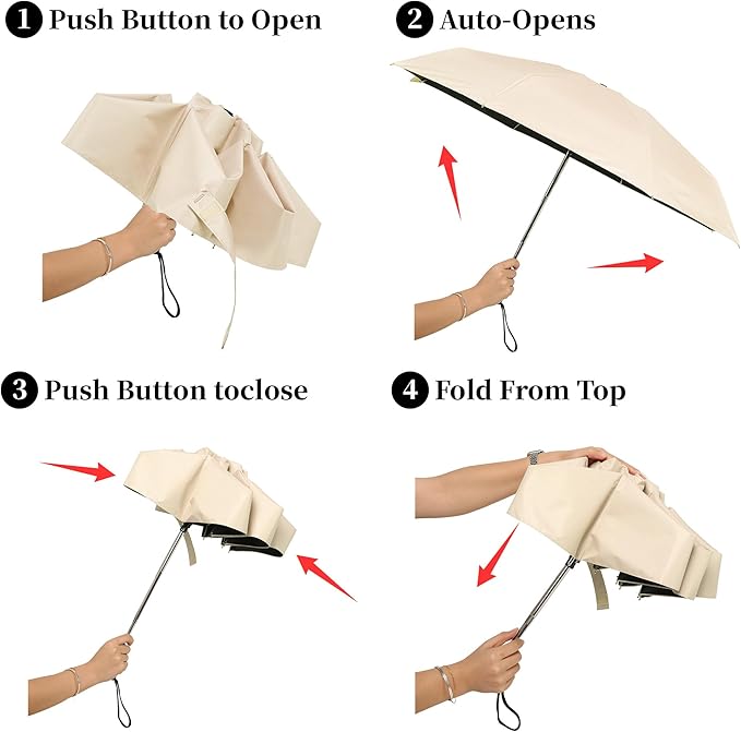 Automatic Mini Travel Umbrellas for Rain/Sun, Small Lightweight Folding Auto Open/Close Windproof Compact Umbrellas for Women Men, Fits Car & Backpack