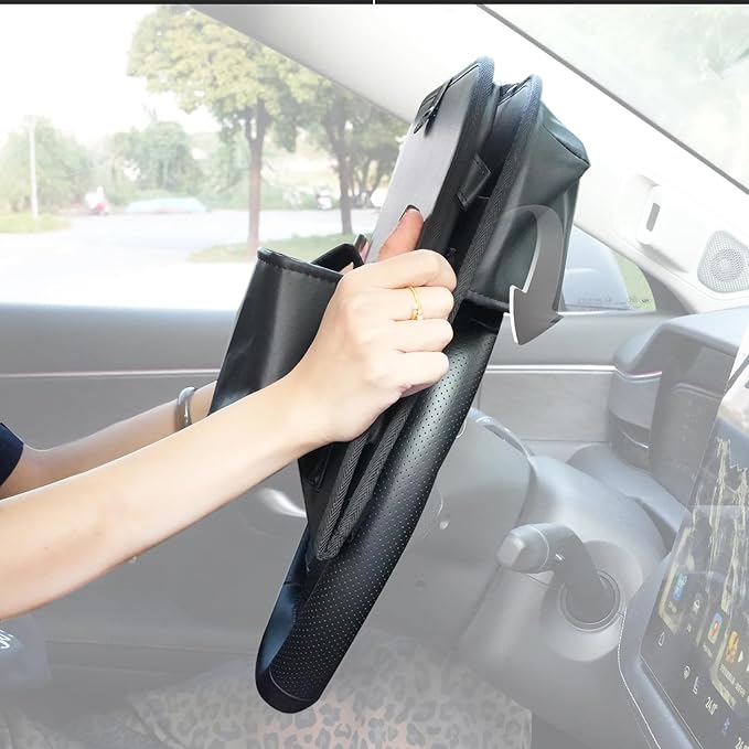 GMQ Backseat Car Organizer with Detachable Steering Wheel Tray 1 Pack,Car Back Seat Laptop Desk, Multifunctional Office Bag,Back Seat Car Storage & Tablet Holder for Kids (Black)