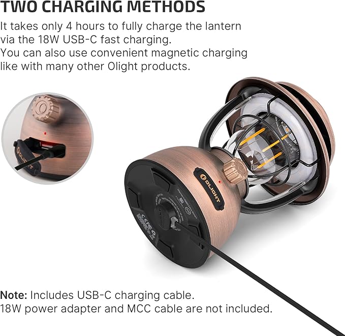 OLIGHT Olantern Classic 2 Pro APP Control Camping Lantern, 300 Lumens LED Rechargeable Lamp Flashlight with Dual Light Sources for Hurricane, Emergency, Hiking, Home Decor (Vintage Copper)