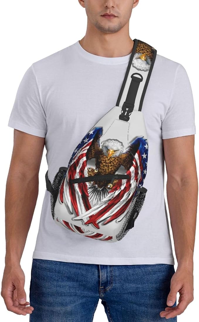 Eagle American Flag Sling Bag Multipurpose Crossbody Sling Backpack Travel Cycling Hiking Shoulder Bag For Women Men