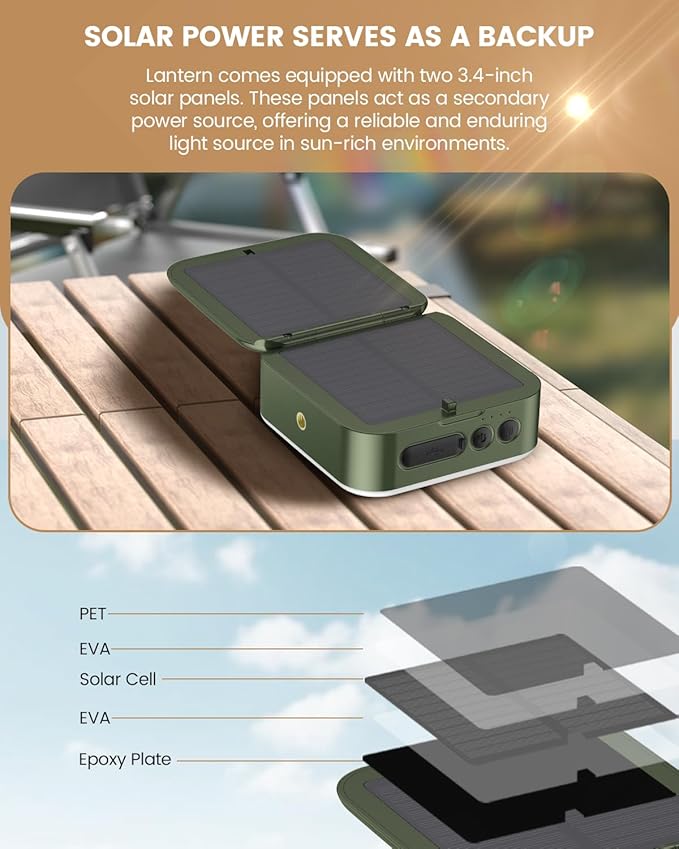 Camping Lantern - Collapsible Solar LED Lamp, 5200mAh Solar/USB Rechargeable, 1000LM, 5 Light Modes, Outdoor IPX4 Waterproof - Portable Emergency Light （Green）