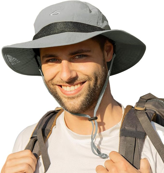 Oversized XL XXL Waterproof Sun Hat for Big Heads Mesh Bucket Hat Wide Brim Adjustable Packable Hiking Beach Fishing