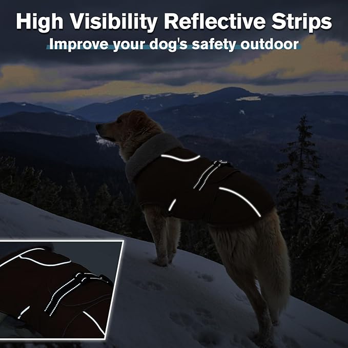 Lelepet Warm Dog Coats for Medium Dogs Waterproof Dog Jacket Reflective Pet Fleece Vest Windproof Cold Weather Coats with Adjustable Buckle & Leash Hole, Brown, M