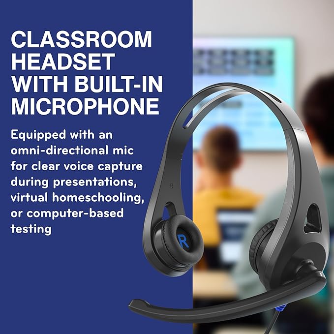 TWT Audio Classroom Headset Bulk 20 Pack – Ergo TW110 On Ear Wired Headphones with Built In Microphone for School, Students, Teachers, Durable Noise Reducing 3.5mm Jack for Testing & Learning