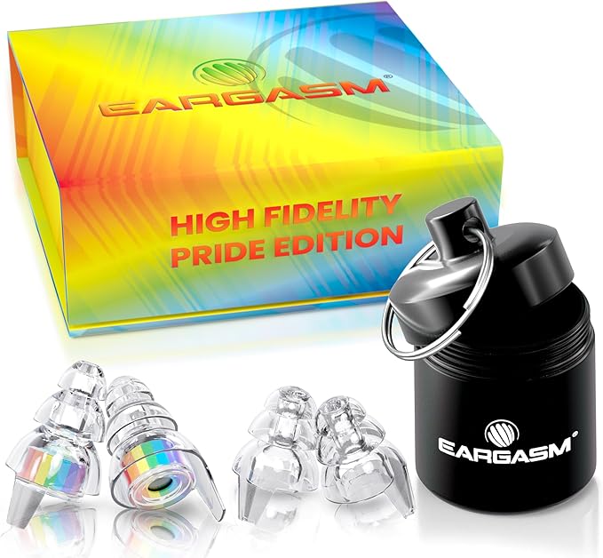 Eargasm High Fidelity Earplugs with Rainbow Filters - Reusable Noise Reduction Hearing Protection Ear-Plugs with Carrying Case for Concerts, Festivals, Raves, Musicians, Live Events, Sports