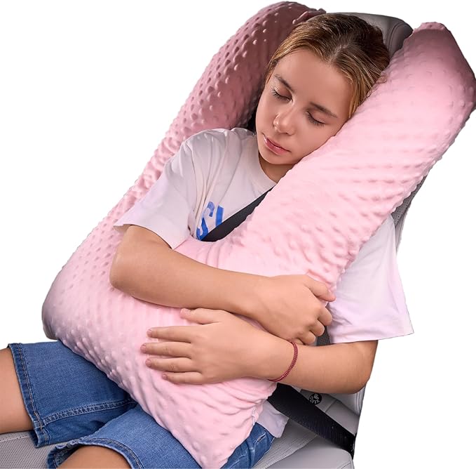 Travel Pillow for Kids Adult, Pillow for Car Sleeping Ultra Large U-Shaped with Removable Soft Cover Support Fix Neck and Body Sitting/Sleeping on The Trip (Pink)