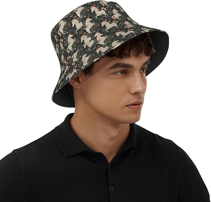 Unicorn and Pink Flower Fisherman Hat Summer Foldable UV Protection Sun Hat