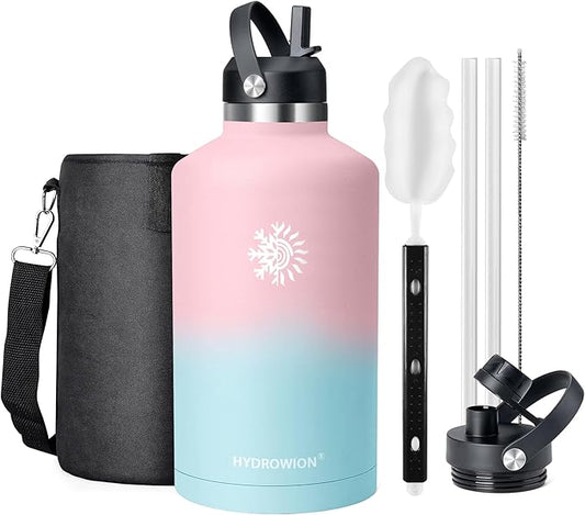 Water Bottle with 2 Lids, One Gallon Double Wall Vacuum Insulated Stainless Steel Water Jug