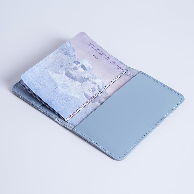 INCARNE US Passport Cover Clear - Travel Passport Wallet - Leather Passport Holder for Women Men Family with Card Slots & Note Compartmen - Sleeve Protector - Genuine Leather - Classic Light Blue