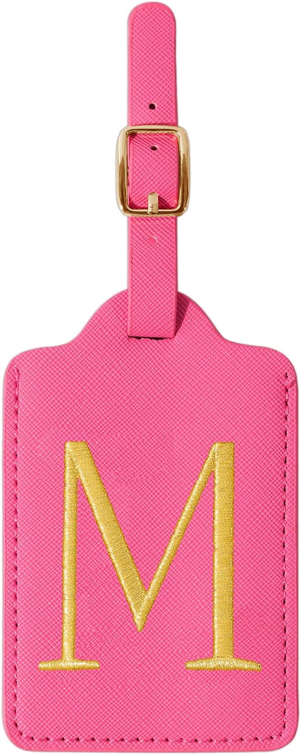 Personalized Initial Luggage Tags for Suitcase, Rose Red Leather Cute Luggage Tags with Privacy Cover Name Card, Embroidered Custom Monogram Luggage Tags Travel Backpack Tag Gifts for Women Kids(M)