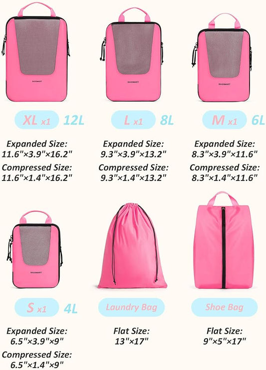 BAGSMART Compression Packing Cubes for Travel, 6 Set/5 Set/4 Set, Compression Suitcase Organizer Bags Set for Suitcases Travel Essentials, Lightweight Packing Organizers
