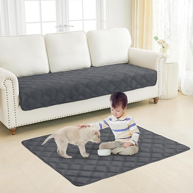 Smiry Waterproof Dog Bed Cover Blanket 68x82, Soft Reversible Pet Blanket, Washable Leakproof Cats Dogs Couch Cover for Sofa, Couch, Furniture, Lattice, Dark Grey/Beige