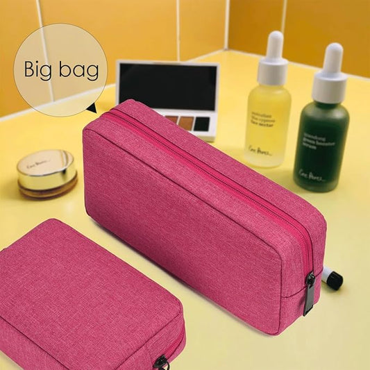 Universal Electronics/Accessories Soft Carrying Case Bag, Electronic Organizer Travel USB Cable Accessories Bag/Case for Out-Going, Business, Travel and Cosmetics Kit (Small+Big - Rose Red)